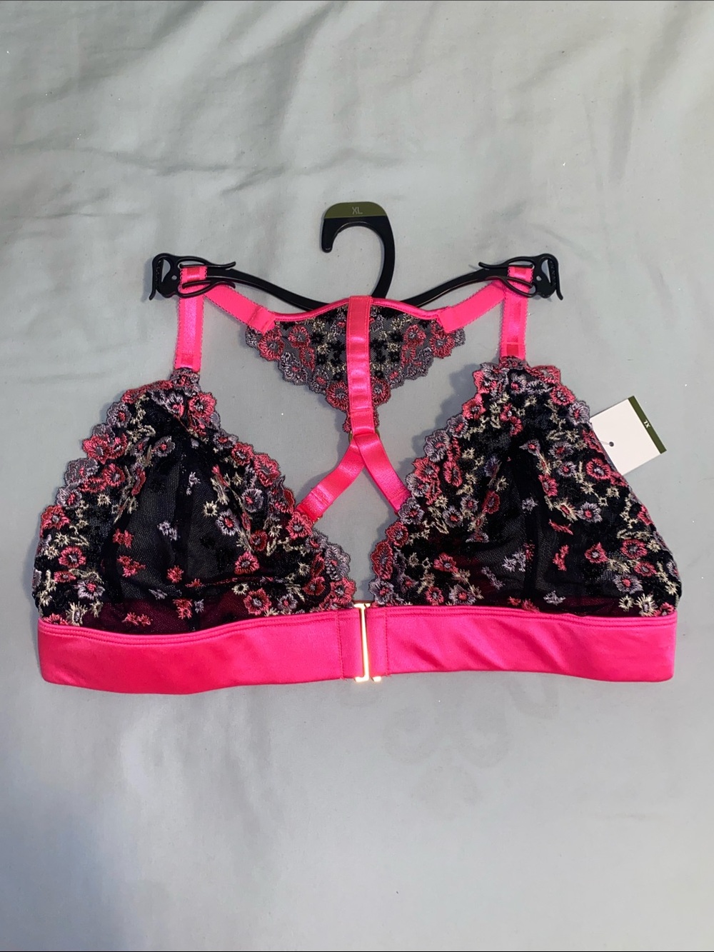 sofia by sofia vergara Black and Hot Pink Floral Lace Bralette